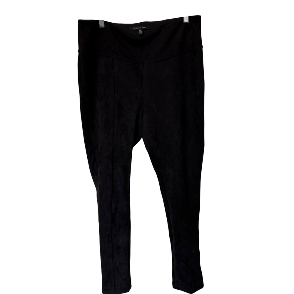 Andrew Marc Leggings Women Large Black Excellent Faux Suede Seamed High Rise
